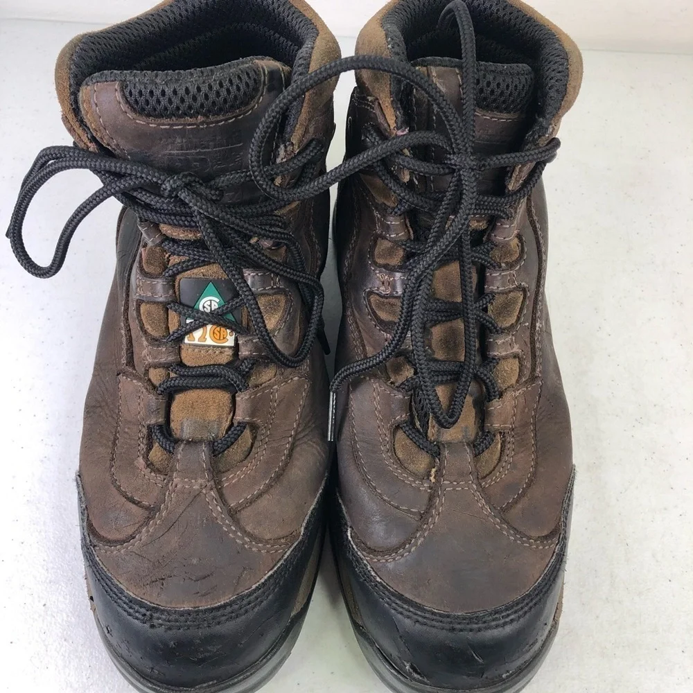 Timberland Brown Leather Steel Toe Lace Up Boots Size 9.5
